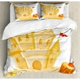 thumbnail image 1 of Summer Duvet Cover Set, Sand Castle Kingdom Summer Season Hobby Activity on the Beach Game Design, Decorative 3 Piece Bedding Set with 2 Pillow Shams, Queen Size, Pale Yellow, by Ambesonne, 1 of 3