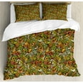 thumbnail image 1 of Summer Duvet Cover Set, Seasonal Theme Ornamented with Repeated Marine and Floral Motifs, Decorative 3 Piece Bedding Set with 2 Pillow Shams, King Size, Dark Cocoa and Multicolor, by Ambesonne, 1 of 3