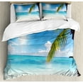 thumbnail image 1 of Summer Duvet Cover Set, Tropical Paradise Beach Coconut Palms Crystal Ocean Vaccation Party Theme, Decorative 3 Piece Bedding Set with 2 Pillow Shams, Calking Size, Fern Green Sky Blue, by Ambesonne, 1 of 3