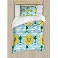 thumbnail image 1 of Summer Duvet Cover Set, Vacation Sun Wears Sunglasses Beach Tropical Island with Palm Trees, Decorative 2 Piece Bedding Set with 1 Pillow Shams, Twin Size, Pale Blue Yellow and Green, by Ambesonne, 1 of 3