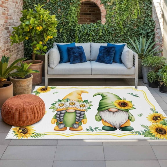 Summer Dwarfs Indoor Outdoor Rugs 4x6 Ft, Yellow Sunflower Daisy Field Plant Farm Outdoor Patio Rugs Mat Washable Outside Area Rugs Carpet for Porch Deck RV Camping Pool Balcony Backyard