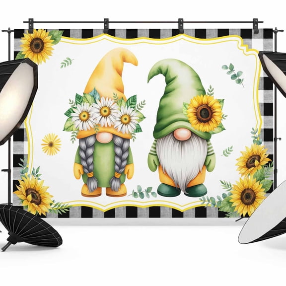 Summer Dwarfs Photography Backdrop 7x5FT, Yellow Sunflower Daisy Black Plaid Field Photo Backdrops, Background for Photography Studio Photo Studio Background, Back Drop for Photoshoot