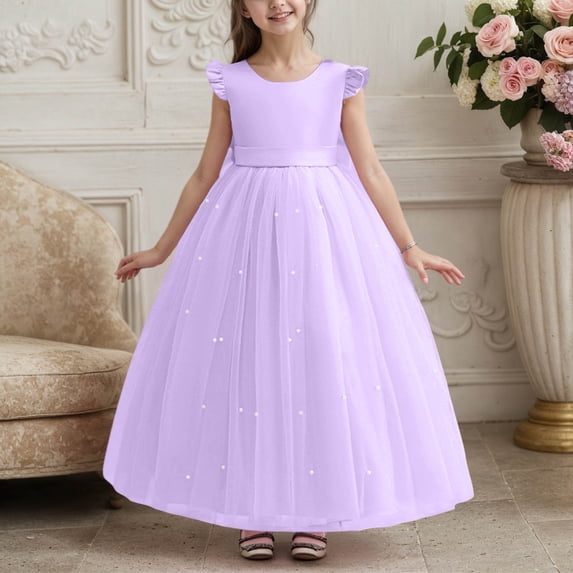 Summer Easter Dresses Short Sleeved Small Floral Princess Style Girls Summer Dress for Teens Fashion Design Summer Dress (Light Purple,10-12 Years)