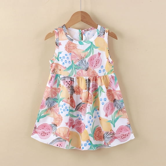Summer Easter Dresses Short Sleeved Small Floral Princess Style Long Summer Dress for Girls Teens Elastic Waist for Holiday Party
