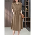 thumbnail image 1 of Summer Elegant Dresses Women Short Sleeve Work Vestido Loose Solid Turn Down Collar Shirt Dress Elastic Waist Sundress, 1 of 7