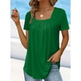 thumbnail image 1 of Summer Elegant Pleated Square Neck Women T-Shirt Fashion Casual Short Sleeve Loose Tees Female Sexy Commuter Tops Clothes, 1 of 2