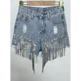 thumbnail image 1 of Summer Elegant Shorts Lady Tassel Beading High Waist Wide Leg Denim Shorts Female Casual Solid Shorts Jeans for Women Clothing, 1 of 7