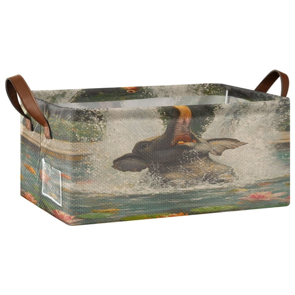 Summer Elephant Open Home Storage Bins Foldable Metal Frame Shelf Baskets 16.9x11.4x7.7in Water-Resistant