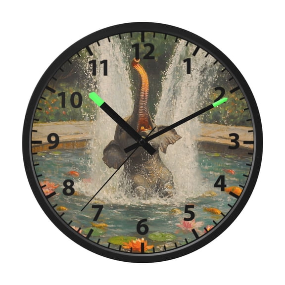 Summer Elephant Wall Clock 12 Inch Voice Activated Night Light Silent Non Ticking