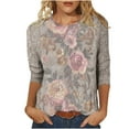 thumbnail image 1 of Summer Embroidery Floral Tee Shirts Round Neck 3/4 Sleeve Tops Regular Fit Slim Fitted Blouses Dressy Causal Tunic Tops Lounge Lightweight Ladies Tunics Blouse Going Out Outfits 2025, 1 of 5