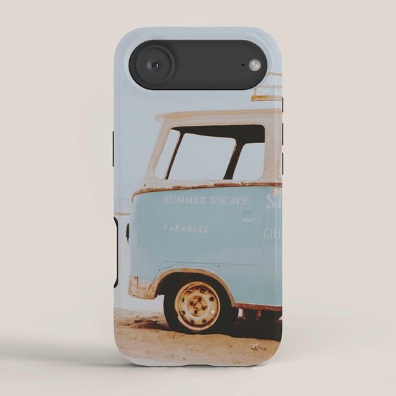 Summer Escape Light Blue Vintage Camper Van Tough Case for Apple iPhone, Polycarbonate and TPU