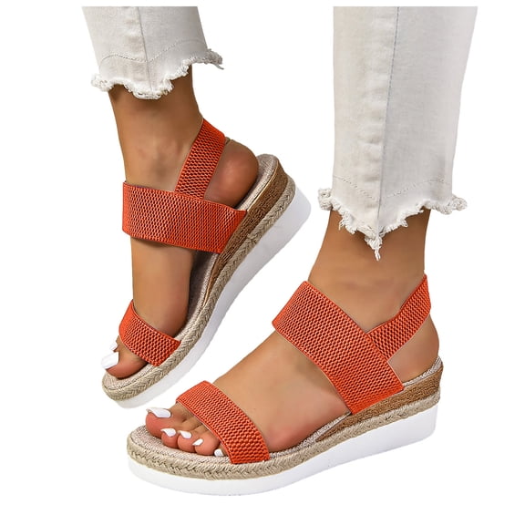 Summer Espadrilles for Women Slip on Strappy Wedge Sandals Casual Open Toe Beach Shoes Lightweight Wedges Heels Orange Size 9