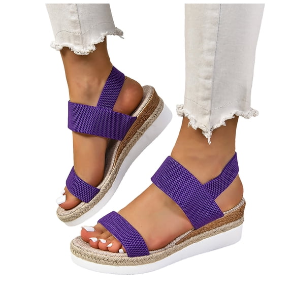 Summer Espadrilles for Women Slip on Strappy Wedge Sandals Casual Open Toe Beach Shoes Lightweight Wedges Heels Purple Size 6