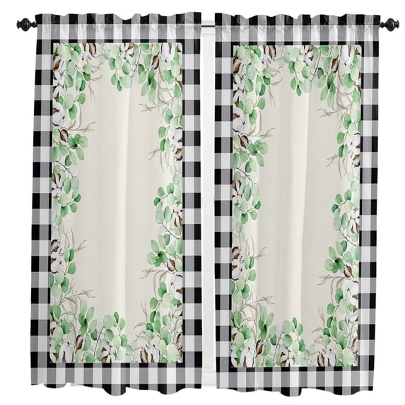 Summer Eucalyptus Leaves Flowers Curtain Home Decoration Living Room Short Curtains Window Treatments For Kitchen Bedroom