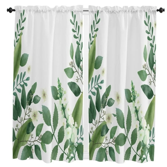 Summer Eucalyptus Leaves Flowers Curtain Home Decoration Living Room Short Curtains Window Treatments For Kitchen Bedroom