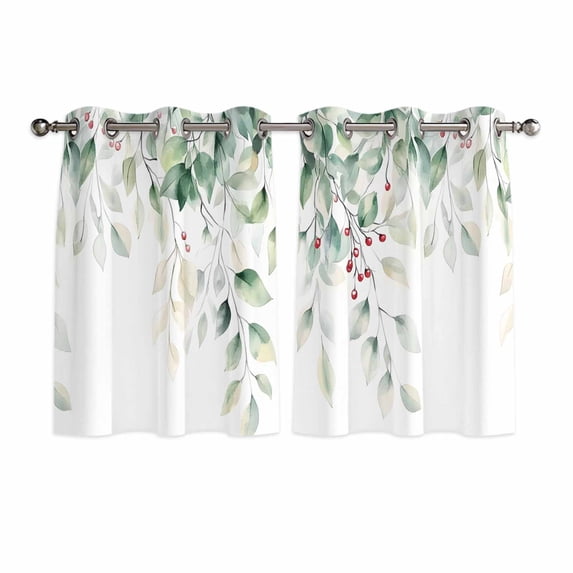 Summer Eucalyptus Leaves Kitchen Curtains Short 54 Inch Length, Spring Botanical Farmhouse Grommet Top Bedroom Living Room Curtains, Light Filtering Cafe Curtain Drapes 2 Panels Set 84''x54''