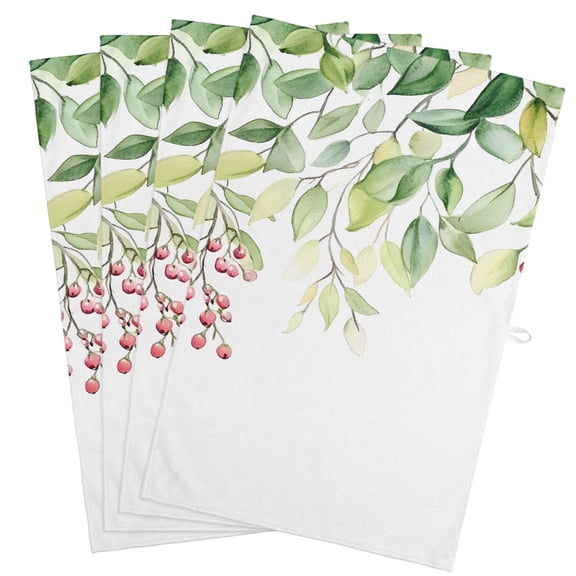 Summer Eucalyptus Leaves Kitchen Towels, Absorbent Microfiber Kitchen Dish Hand Tea Bath Towel, Spring Green Botanical Quick Dry Cleaning Cloth Dishclothes Decorative Sets, (4-PC, 18x28)