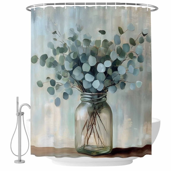 Summer Eucalyptus Shower Curtain Set - Small 36" x 72" Washable Bathtub Curtain with 12 Hooks, Spring Leaves Botanical Floral Waterproof Fabric Stall Shower Curtains for Bathroom/Bathtub Décor