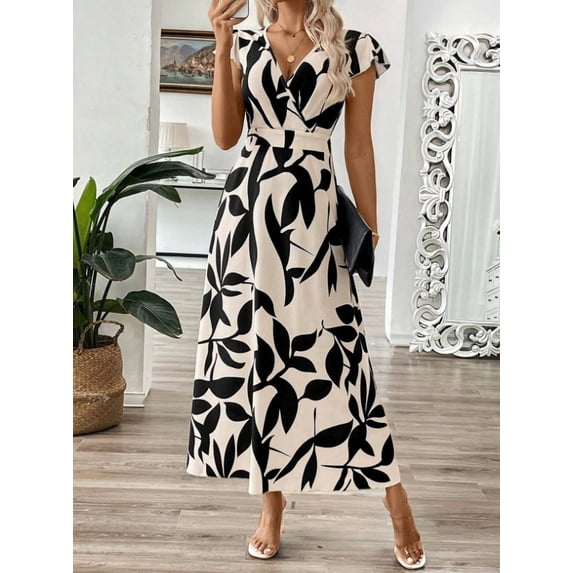 Summer European and American women's fashion printed V-neck elegant dress