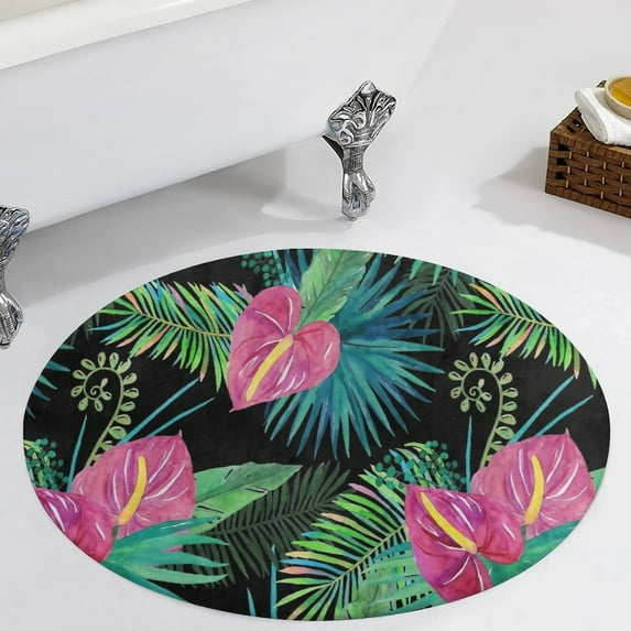 Summer Exotic Floral Tropical Palm Leaves Round Carpet Circle Rug Outdoor Patio Area Rug Washable Large Area Rugs Hallway Room Decor Fitness Mats