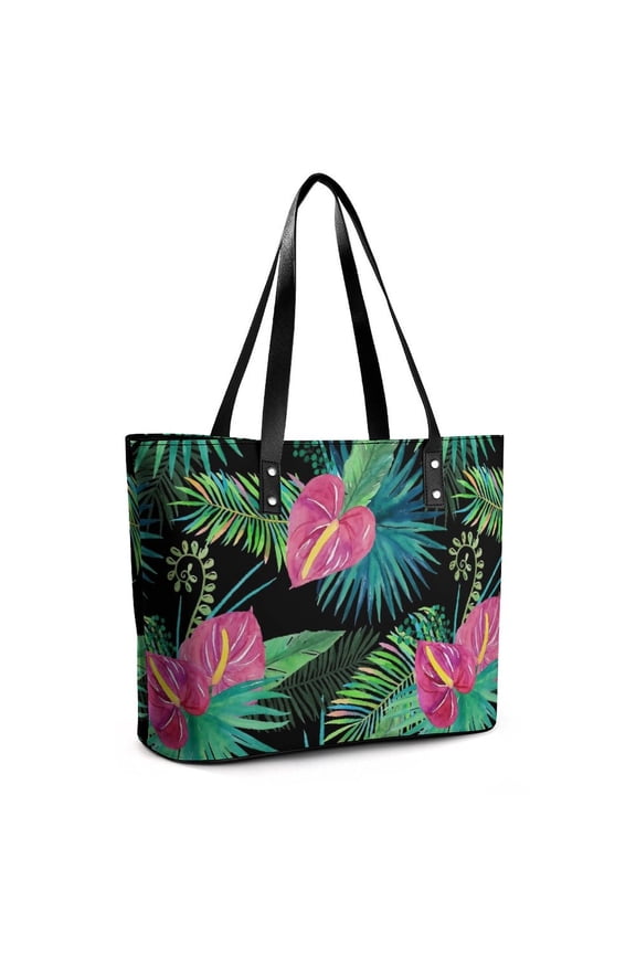 Summer Exotic Floral Tropical Palm Leaves Woman Leather Handbags Large Tote Bag Fashion Portable Handbags With Zipper