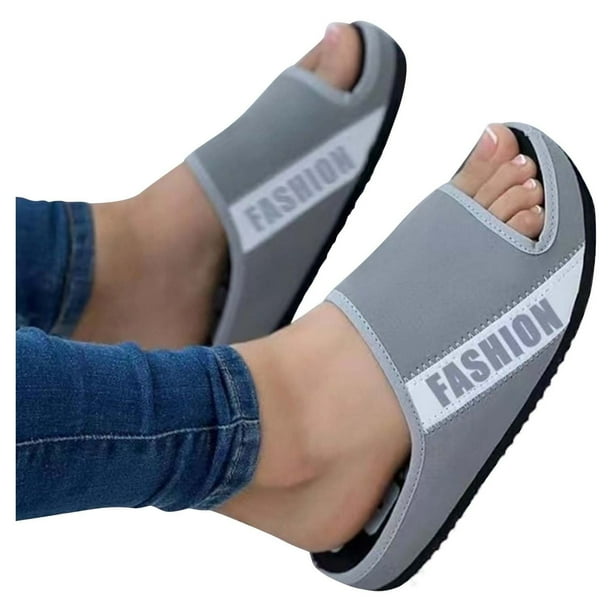 Summer Fabric Flat Sandals Women s Fashion Casual Comfy Outdoor Peep Toe Letter Color Block Platform Slippers