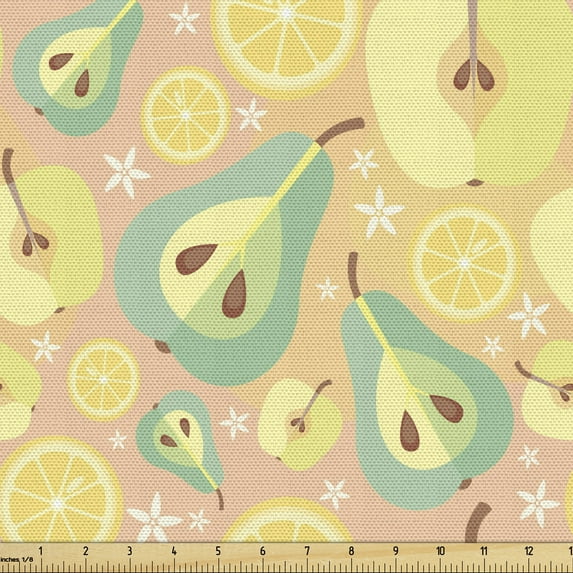 Ambesonne Summer Fabric by the Yard Upholstery, Pastel Pears Lemon and Apple, 1 Yard, Blush and Multicolor