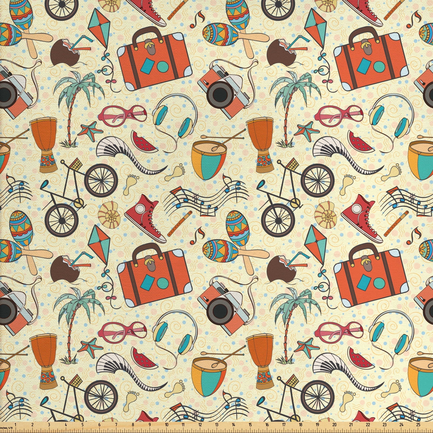 Ambesonne Summer Fabric by the Yard Upholstery, Colorful Warm Beach ...