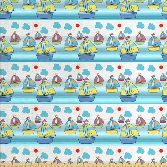 Ambesonne Summer Fabric by the Yard Upholstery, Sailing Boats of Summer, 3 Yards, Multicolor