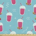 thumbnail image 1 of Summer Fabric by the Yard Upholstery, Strawberry Bubble Drink Smoothie in Doodle Style Along Abstract Swirly Shapes, Decorative Fabric for DIY and Home Accents, Hot Pink and Aqua by Ambesonne, 1 of 5