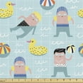 thumbnail image 1 of Ambesonne Summer Fabric by the Yard Upholstery, Young Boys Ducks and Balls, 2 Yards, Pale Teal Multicolor, 1 of 5