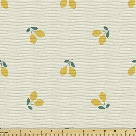 Ambesonne Summer Fabric by the Yard Upholstery, Leafy Lemon Fruit Pair Motif, 10 Yards, Eggshell Mustard and Green