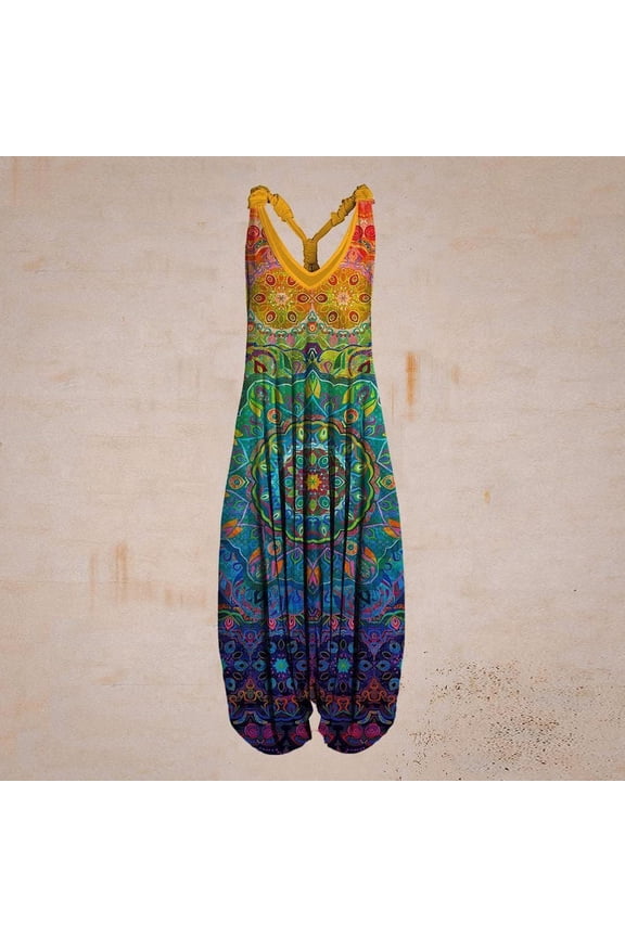 Summer Fall Plus Size Boho Overalls for Women 2026 Fashion Jumpsuits Loose Fit Rompers Print Baggy Harem Pants