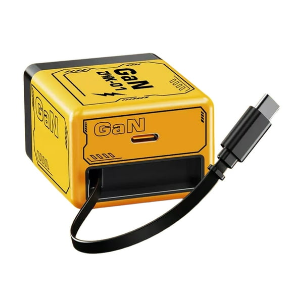 Summer Fall Saving 2 In 1 Gan Charger 120 Watt Retractable Charger With Type C Cable And Usb Ports Portable Fast Charging Wall Plug Scalable Fast Charger Module For Phone And Lapt Yellow Free Size