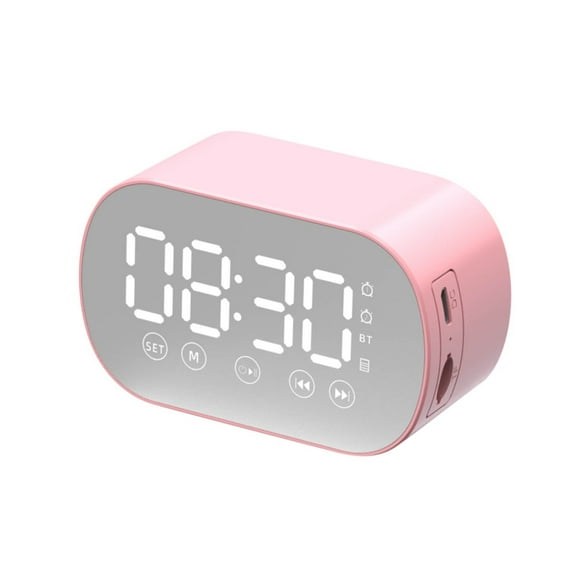 Summer Fall Saving Wireless Bluetooth Speaker With Fm Radio Mini Portable Card Mirror Alarm Clock Sound Alarm Clock Settings For All Phone Home Decor Gifts For Children Pink