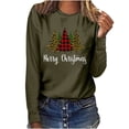 thumbnail image 1 of Summer Fall Savings Clearance Deals! Juebong Ladies MERRY CHRISTMAS Plaid Print Christmas Tree Casual Long Sleeve Round Neck Top T-shirt, 1 of 7