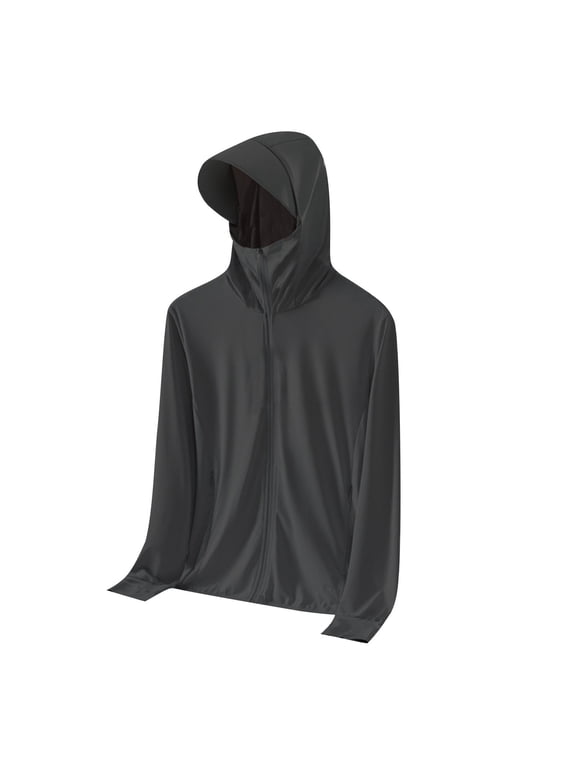 Summer Fall Sunscreen Men's Jackets with Hooded Hiking Casual Lightweight Thin Clothing with Pockets High Elasticity Close Fitting Hooded Fishing Suit Top Jacket Long Sleeved Hooded