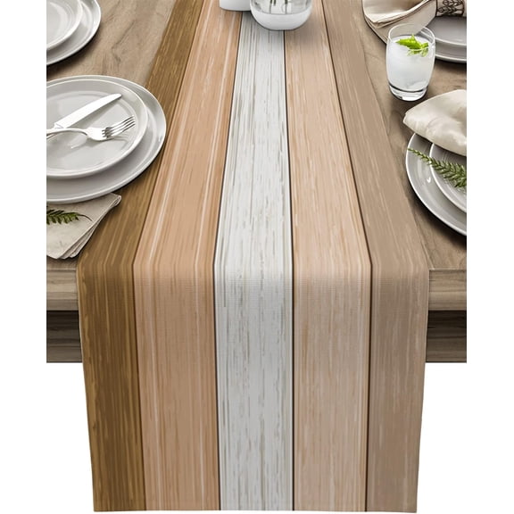 Summer Fall Table Runner,Brown Beach Cotton Linen Tablecloth Holiday Farmhouse Table Decorations for Home,Kitchen,Dining Room,Indoor,Outdoor,13X48 Inches Long, Retro Rustic Barn Wood Texture