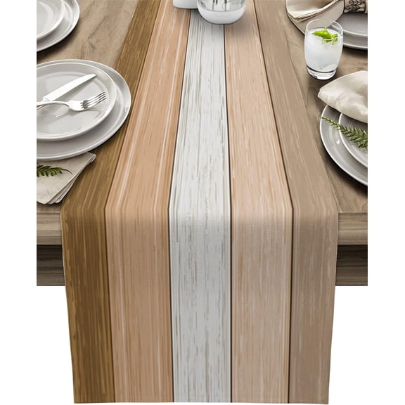 Summer Fall Table Runner,Brown Beach Cotton Linen Tablecloth Holiday Farmhouse Table Decorations for Home,Kitchen,Dining Room,Indoor,Outdoor,13X72 Inches Long, Retro Rustic Barn Wood Texture