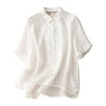 thumbnail image 1 of Summer Fall Tops For Women 2025 Cotton Linen Elastic 3/4 Sleeve V-Neck Embroidered Vintage Asymmetrical Blouse Flowy Casual Loose T-Shirt Tops,White,L, 1 of 2