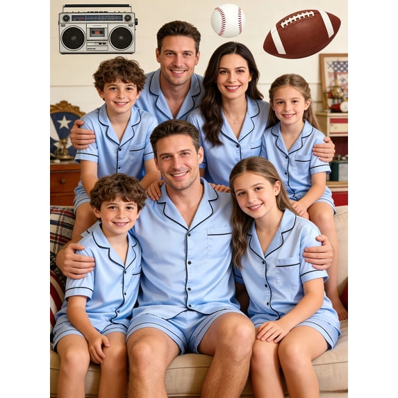 Summer Family Matching Pajamas Sleeves Shirt and Elastic Shorts for Loungewear Soft Sleepwear