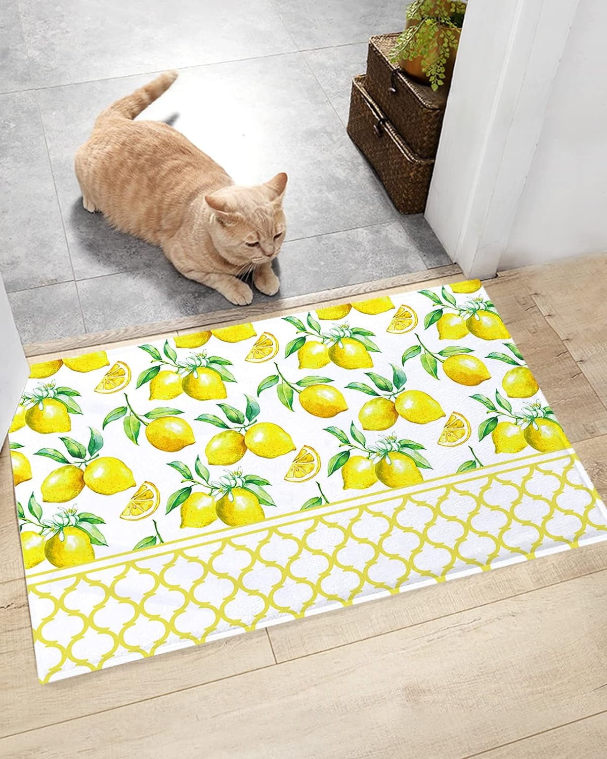 Summer Farmhouse Yellow Lemons Fruits Ultra Soft Bathroom Rug, Shag