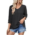 thumbnail image 1 of Summer Fashion 3/4 Sleeve T Shirts for Women Plus Size Round Neck Patchwork Lace Sleeves Solid Color, 1 of 5