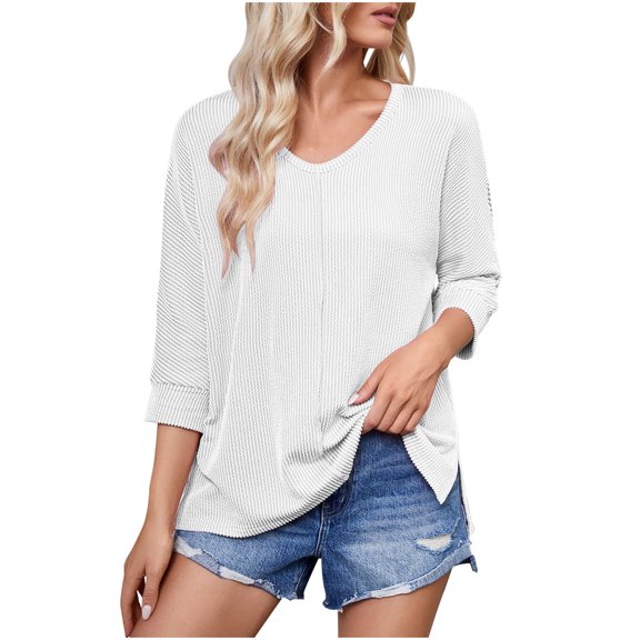 Summer Fashion 3/4 Sleeve T Shirts for Women Plus Size Round Neck Patchwork Lace Sleeves Solid Color