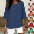 thumbnail image 1 of Summer Fashion 3/4 Sleeve T Shirts for Women Plus Size Solid Color Crew Neck Casual, 1 of 5
