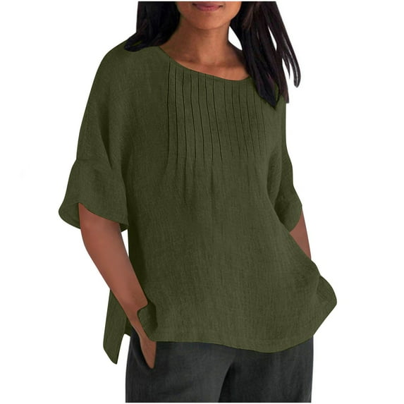 Summer Fashion 3/4 Sleeve T Shirts for Women Plus Size Solid Color Crewneck Loose Blouse Casual Work