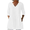 thumbnail image 1 of Summer Fashion 3/4 Sleeve T Shirts for Women Plus Size Solid Cotton And Linen Casual V-Neck, 1 of 6