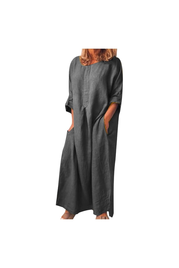 Summer Fashion, Ahuyic Summer Dresses for Women V Neck Long Sleeve Casual Shift Dress Beach Dress Gray B 2XL