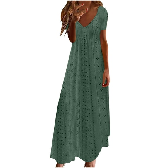 Summer Fashion, Ahuyic Women's 2024 Summer Boho Dress V Neck Spaghetti Strap Swing A Line Beach Long Maxi Dress Green A S