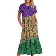 thumbnail image 1 of Summer Fashion Beach Dress for Womenm Plus Size Mardi Gras Printed Carnival Short Sleeve Crewneck Dress Casual Flowy Tiered Maxi Beach Dress With Pockets Present for Women on Sale, 1 of 6
